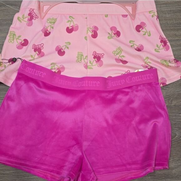 Juicy Couture Juicy Heart Cherries & Rhinestone Logo 2-PK Velour Lounge Shorts - Picture 4 of 4